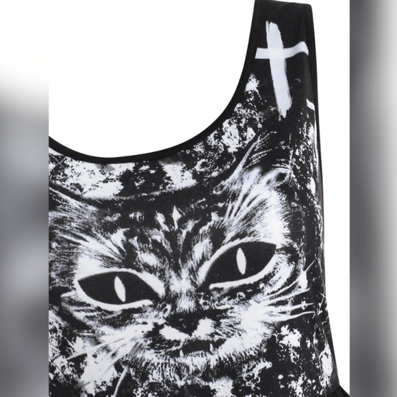 Cat Printed Lace Panel Sleeveless Dress - Picture 3 of 8